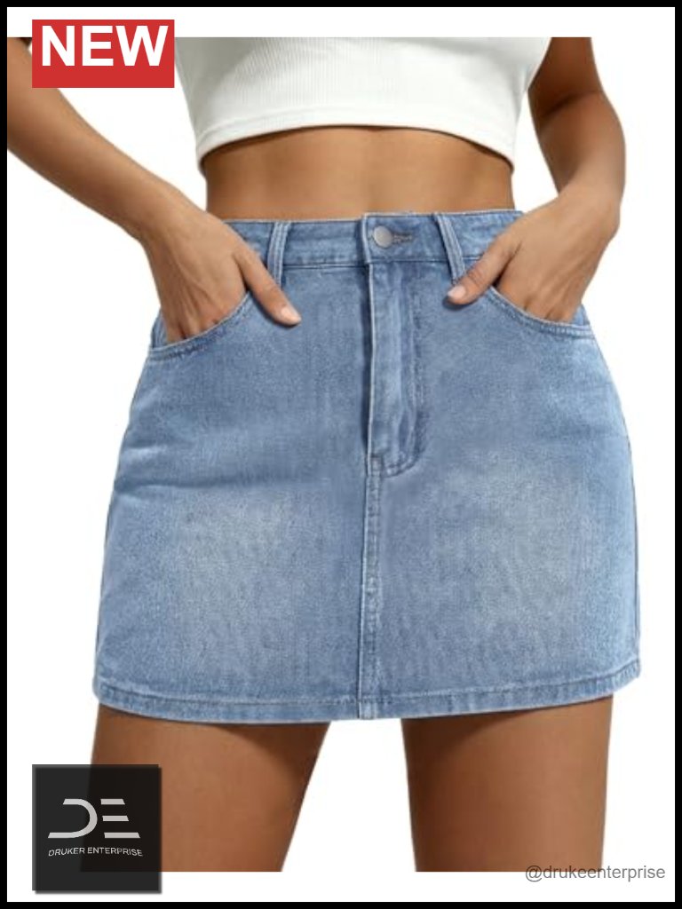 Mini Stretch Denim Skirt With Pockets Zip Fly Y2k Casual Skort